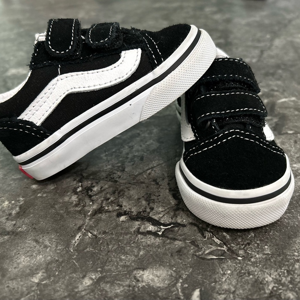 Vans Kids Black and White Velcro Sneakers